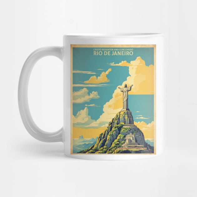 Cristo Redentor and Corcovado Rio de Janeiro Brazil Vintage Tourism Travel Poster by TravelersGems